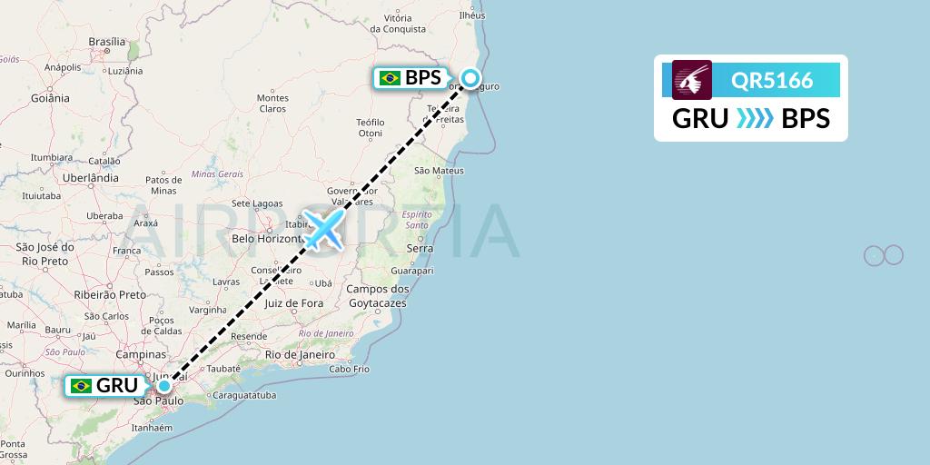 QR5166 Qatar Airways Flight Map: Sao Paulo to Porto Seguro