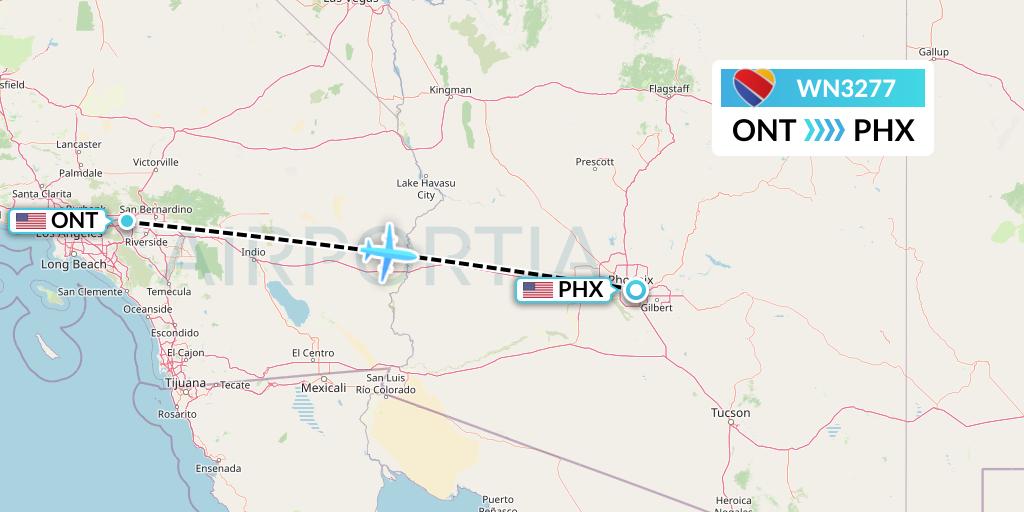 WN3277 Southwest Airlines Flight Map: Ontario to Phoenix