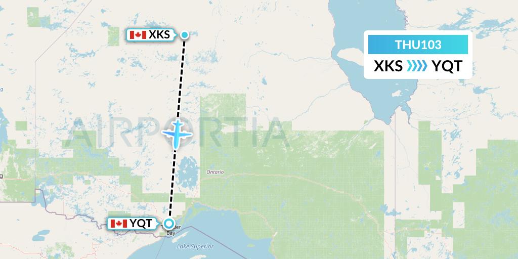 THU103 Thunder Airlines Flight Map: Kasabonika to Thunder Bay