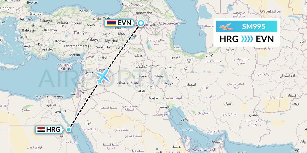 SM995 Air Cairo Flight Map: Hurghada to Yerevan