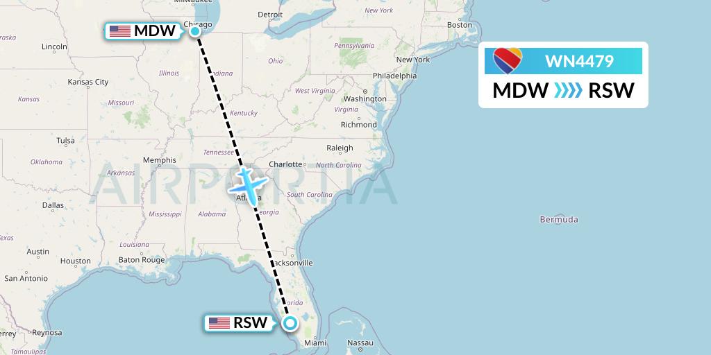 WN4479 Southwest Airlines Flight Map: Chicago to Fort Myers