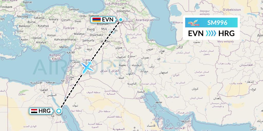 SM996 Air Cairo Flight Map: Yerevan to Hurghada