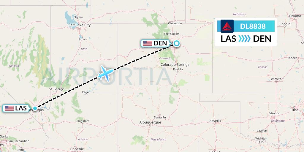 DL8838 Delta Air Lines Flight Map: Las Vegas to Denver