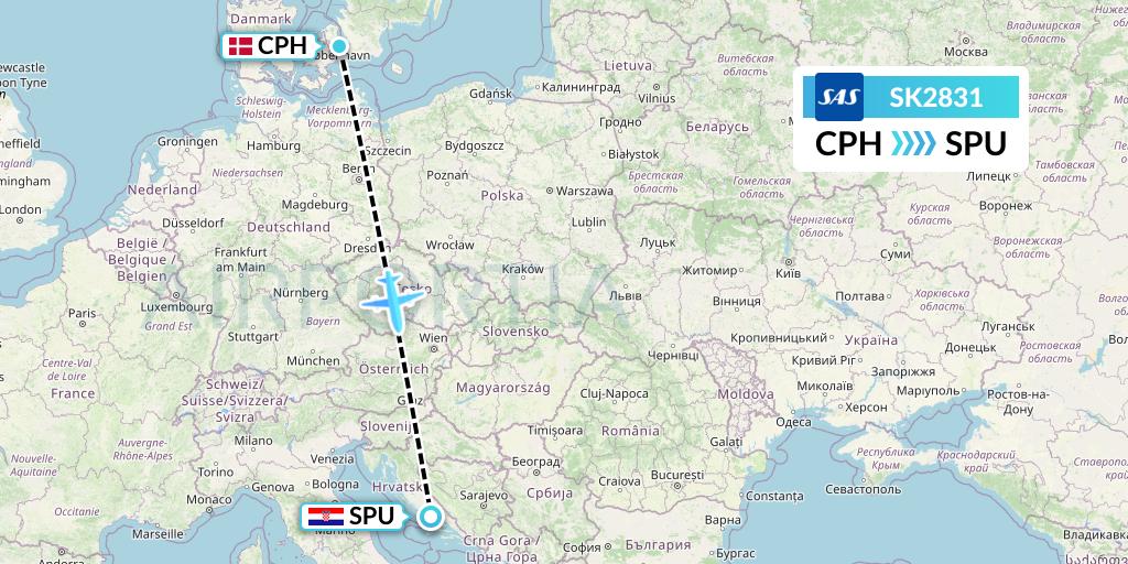 SK2831 SAS Flight Map: Copenhagen to Split