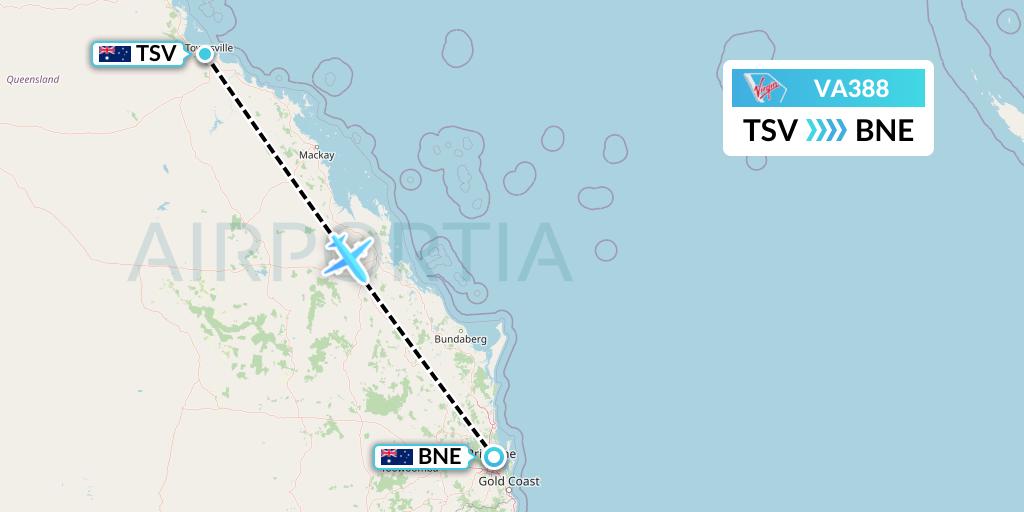 VA388 Virgin Australia Flight Map: Townsville to Brisbane
