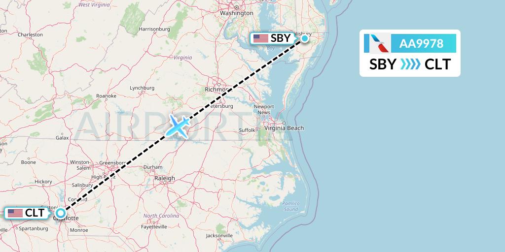 AA9978 American Airlines Flight Map: Salisbury to Charlotte