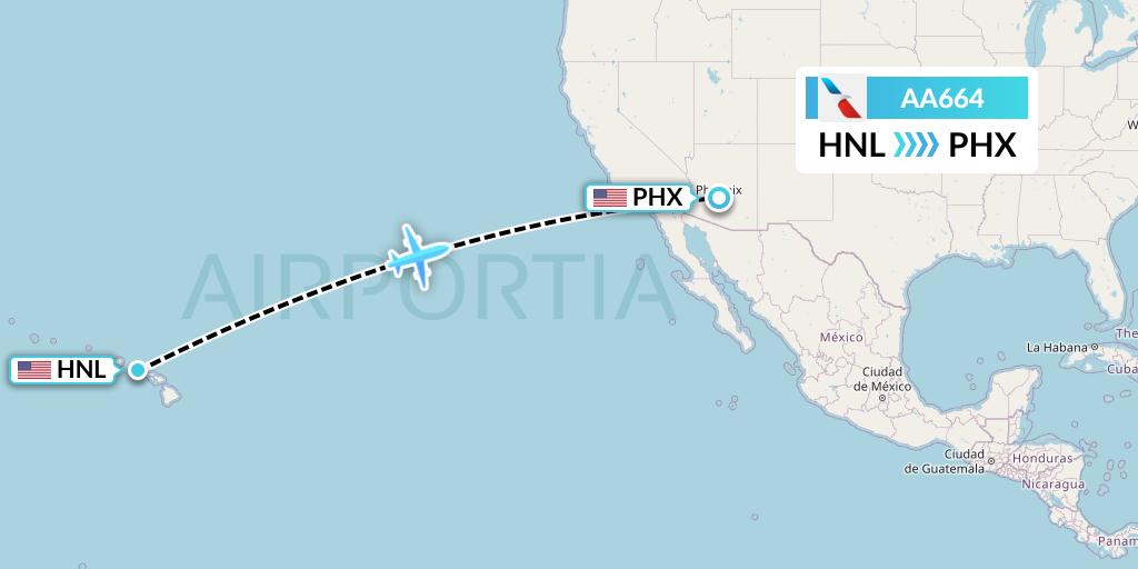 AA664 American Airlines Flight Map: Honolulu to Phoenix