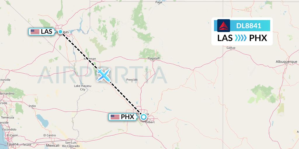 DL8841 Delta Air Lines Flight Map: Las Vegas to Phoenix