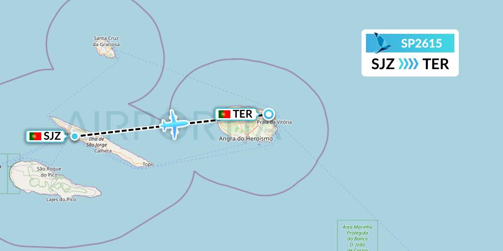 SP2615 SATA Air Acores Flight Map: Sao Jorge to Lajes