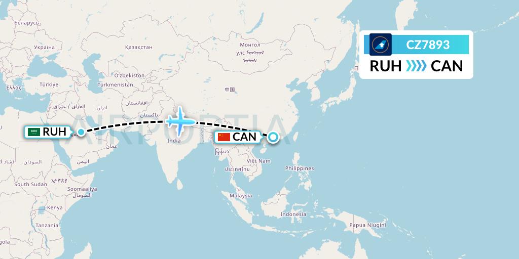 CZ7893 China Southern Airlines Flight Map: Riyadh to Guangzhou