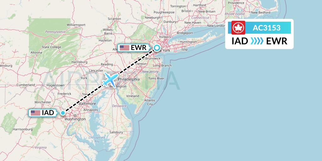 AC3153 Air Canada Flight Map: Washington to New York