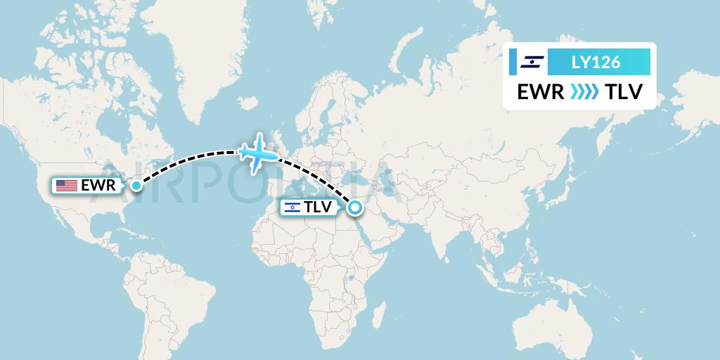 LY126 El Al Flight Map: New York to Tel Aviv