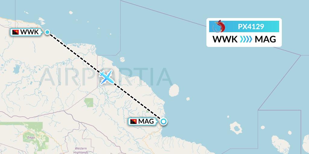 PX4129 Air Niugini Flight Map: Wewak to Madang