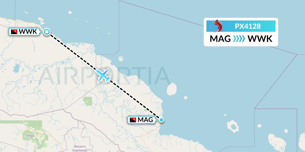 PX4128 Air Niugini Flight Map: Madang to Wewak