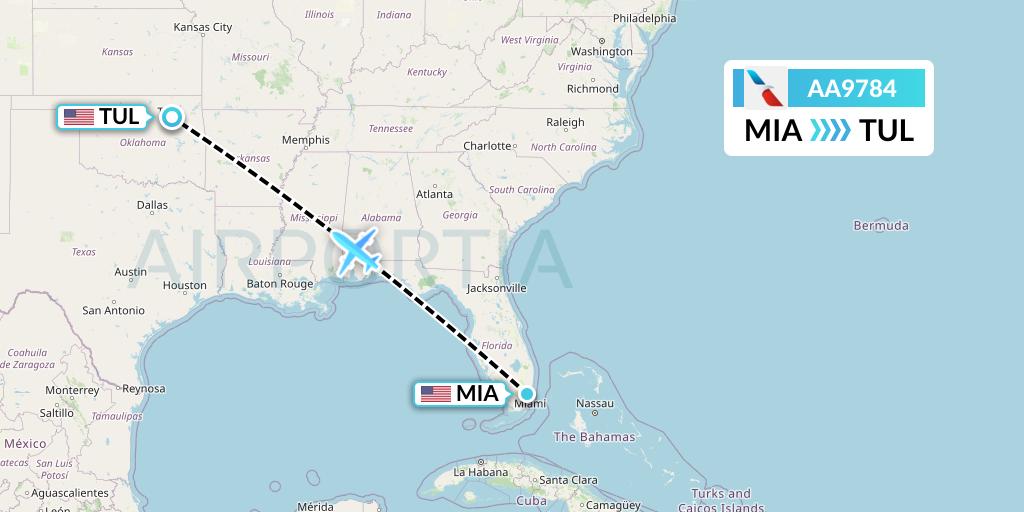 AA9784 American Airlines Flight Map: Miami to Tulsa