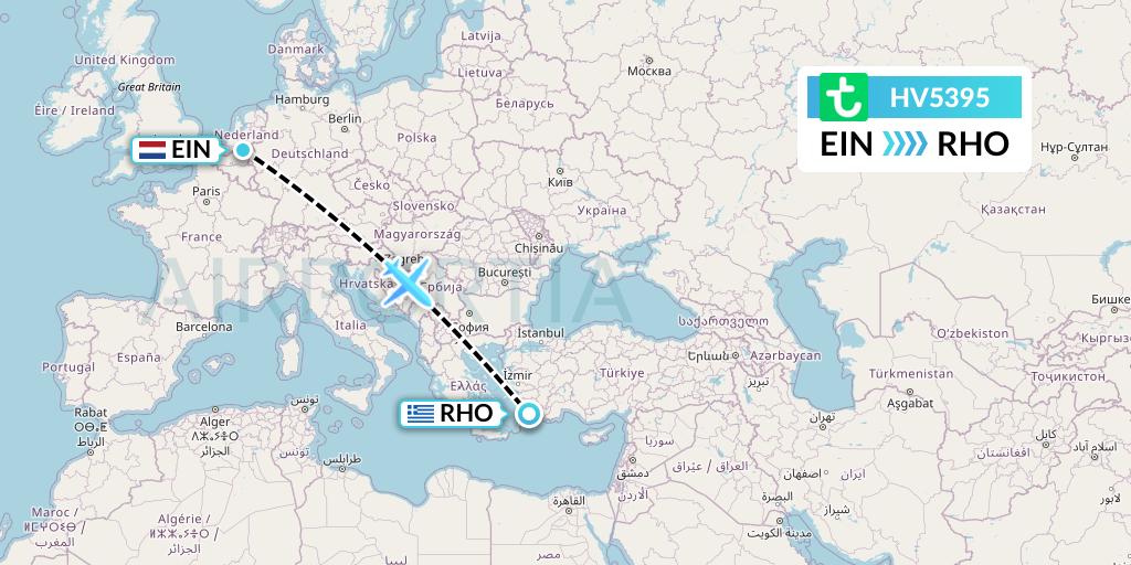 HV5395 Transavia Flight Map: Eindhoven to Rhodes