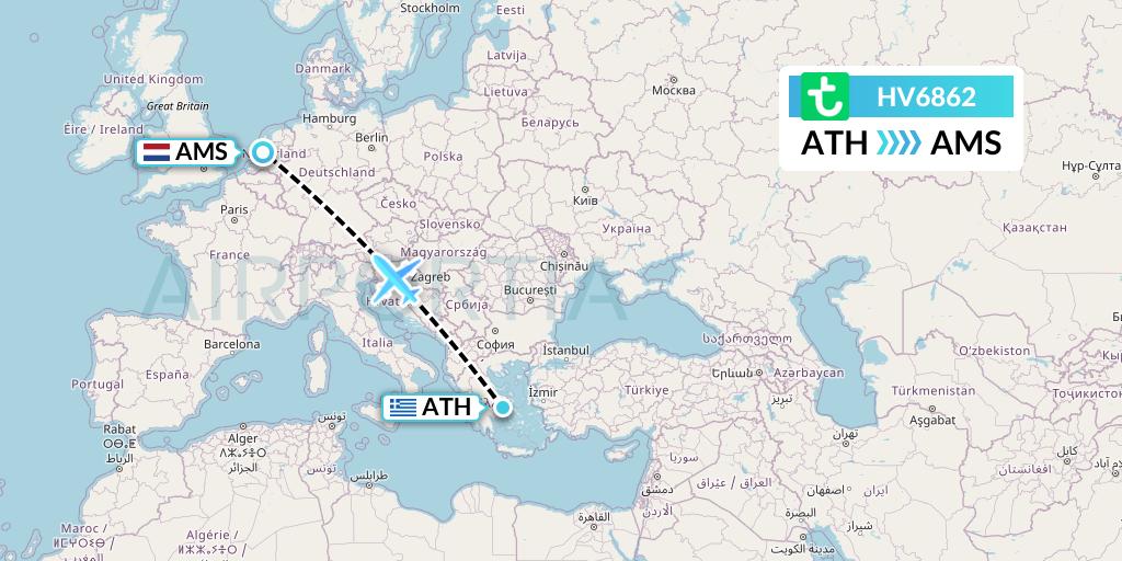 HV6862 Transavia Flight Map: Athens to Amsterdam