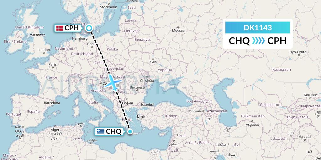 DK1143 Thomas Cook Airlines Scandinavia Flight Map: Chania to Copenhagen