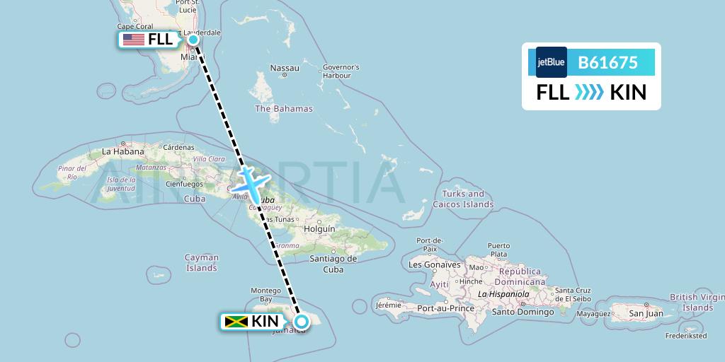 B61675 JetBlue Airways Flight Map: Fort Lauderdale to Kingston
