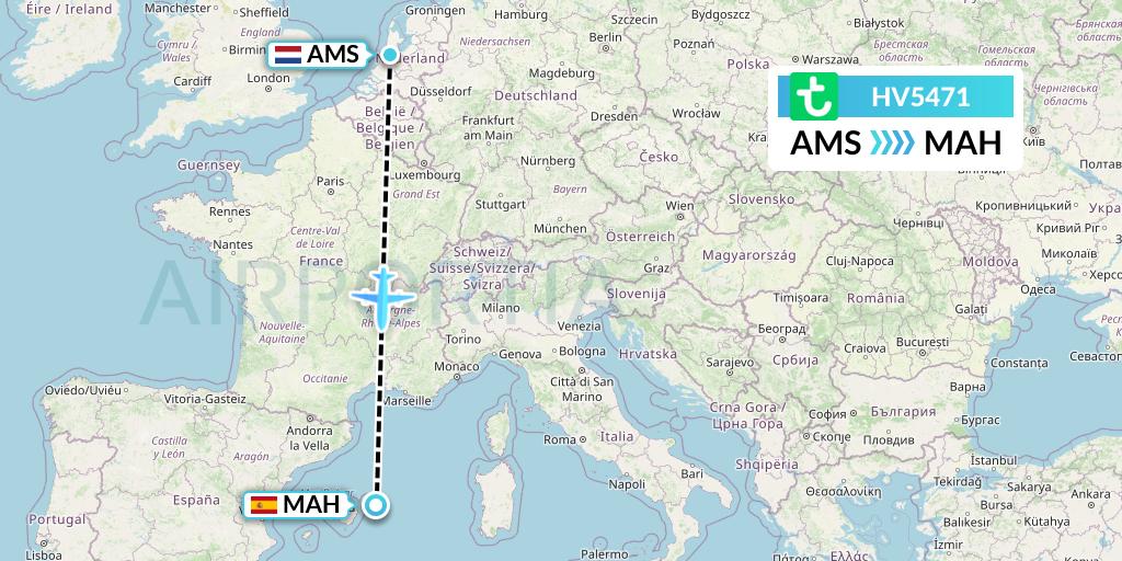 HV5471 Transavia Flight Map: Amsterdam to Mahon