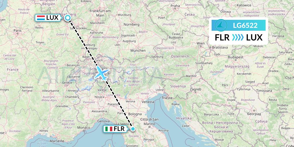 LG6522 Luxair Flight Map: Florence to Luxembourg