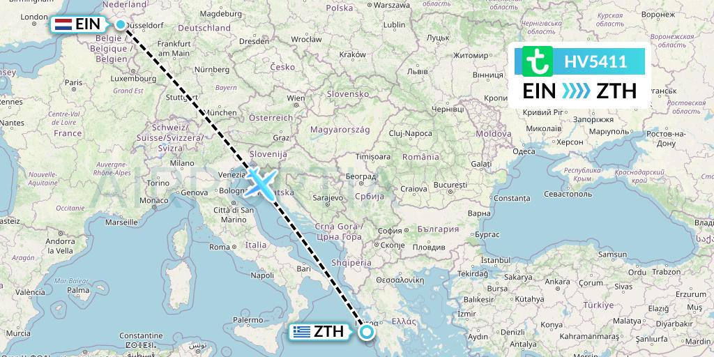 HV5411 Transavia Flight Map: Eindhoven to Zakynthos