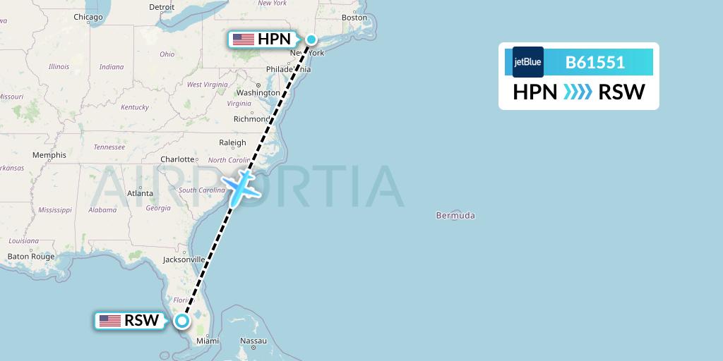 B61551 JetBlue Airways Flight Map: White Plains to Fort Myers
