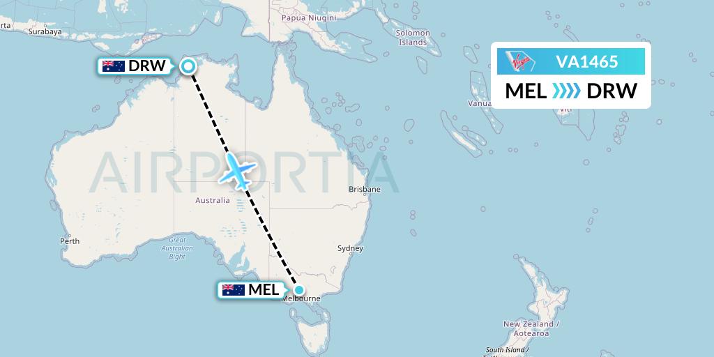 VA1465 Virgin Australia Flight Map: Melbourne to Darwin