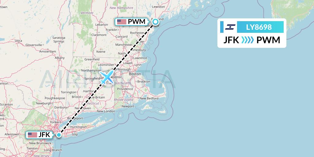 LY8698 El Al Flight Map: New York to Portland