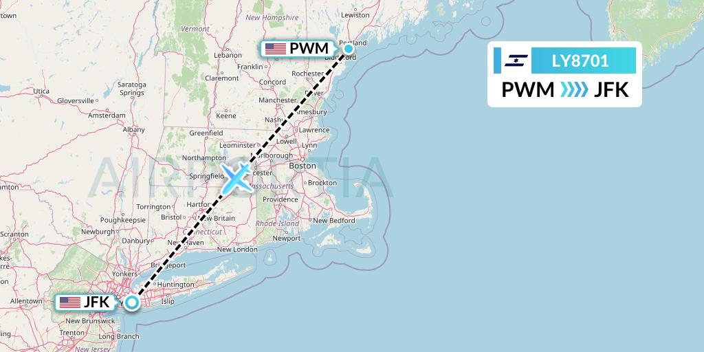 LY8701 El Al Flight Map: Portland to New York