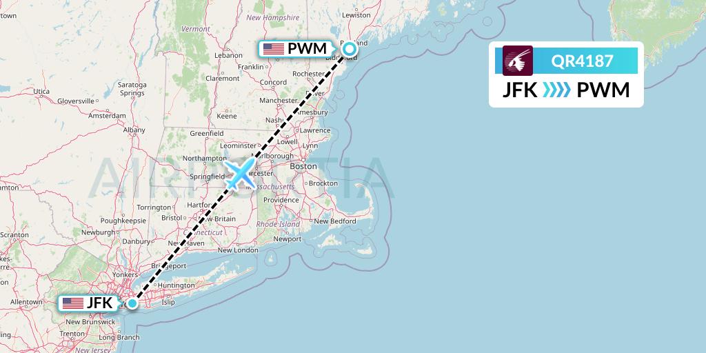 QR4187 Qatar Airways Flight Map: New York to Portland