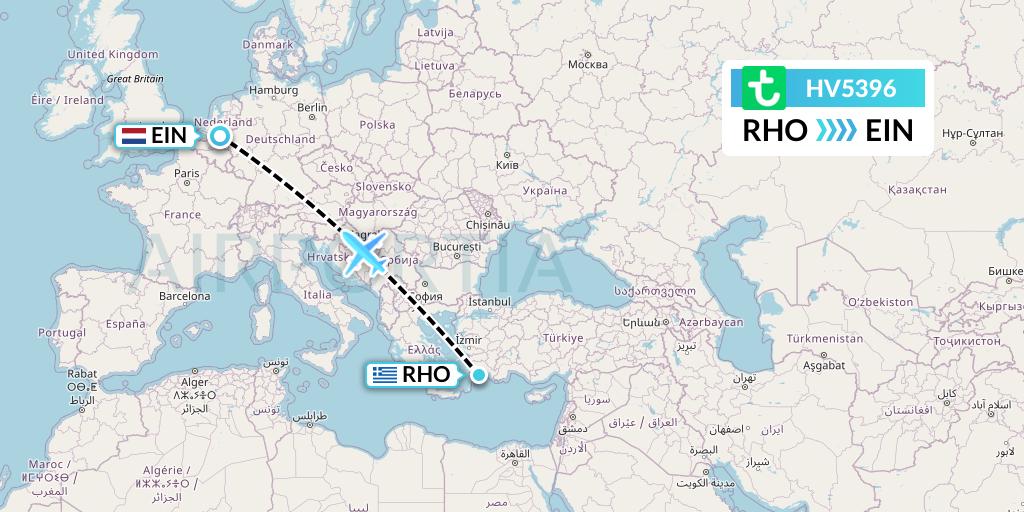 HV5396 Transavia Flight Map: Rhodes to Eindhoven
