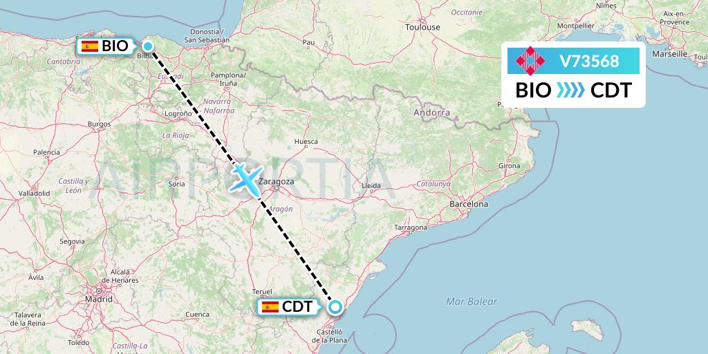 V73568 Volotea Flight Map: Bilbao to Castellon de la Plana