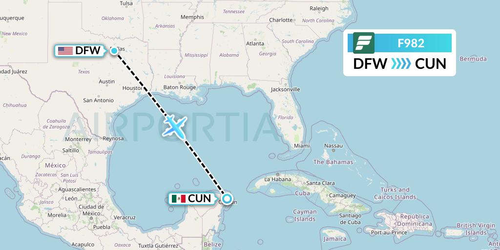 F982 Flight Status Frontier Airlines: Dallas to Cancun (FFT82)