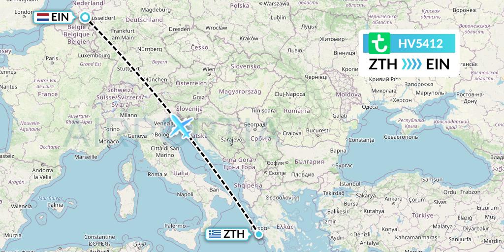 HV5412 Transavia Flight Map: Zakynthos to Eindhoven