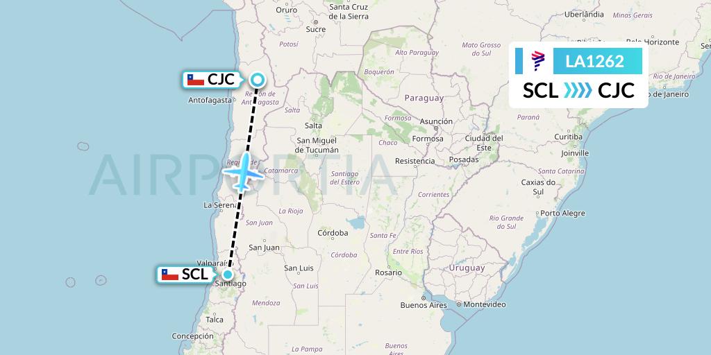 LA1262 LAN Airlines Flight Map: Santiago to Calama