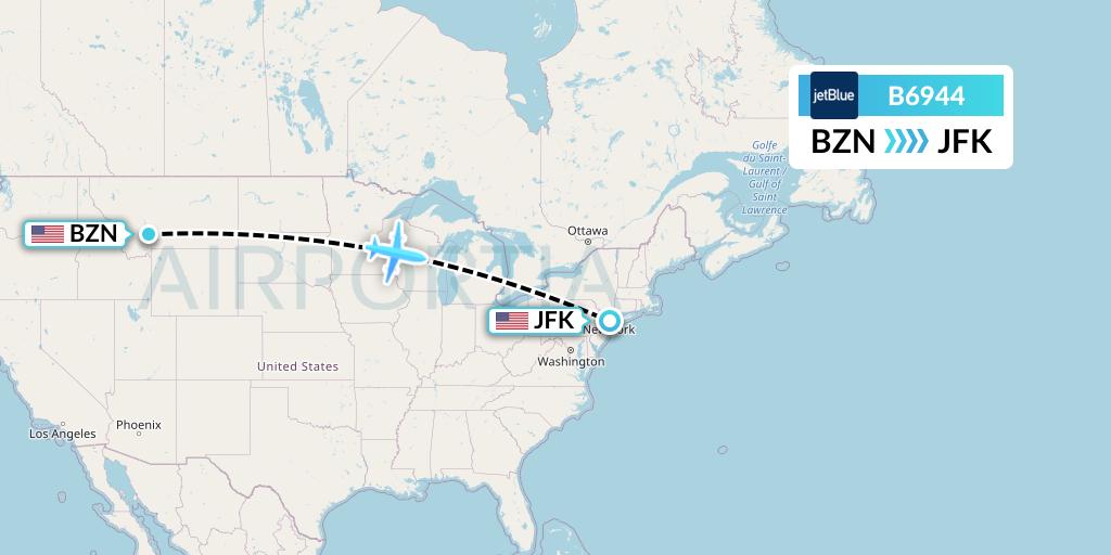 B6944 JetBlue Airways Flight Map: Bozeman to New York