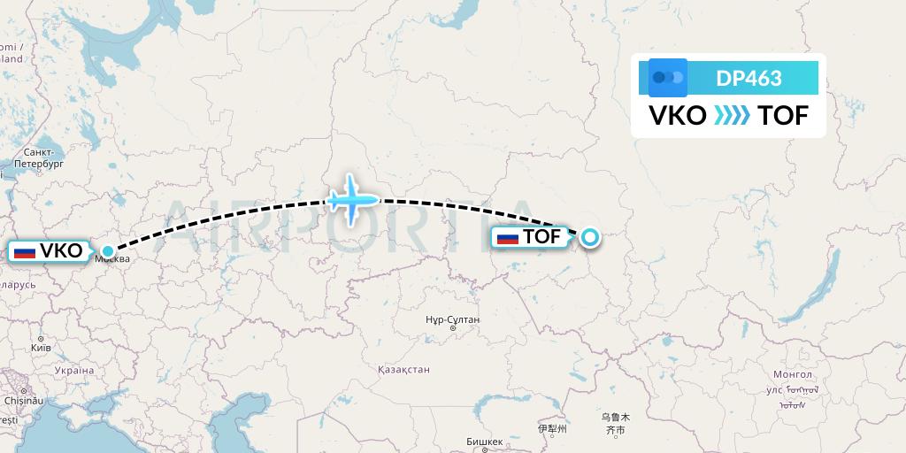 DP463 Pobeda Flight Map: Moscow to Tomsk