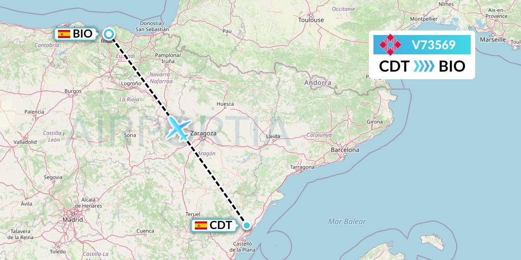 V73569 Volotea Flight Map: Castellon de la Plana to Bilbao