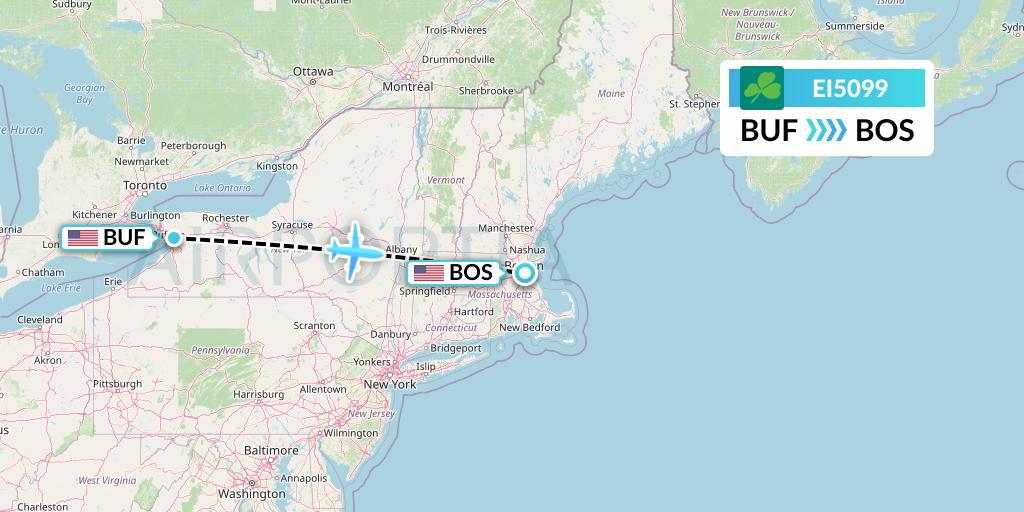 EI5099 Aer Lingus Flight Map: Buffalo to Boston