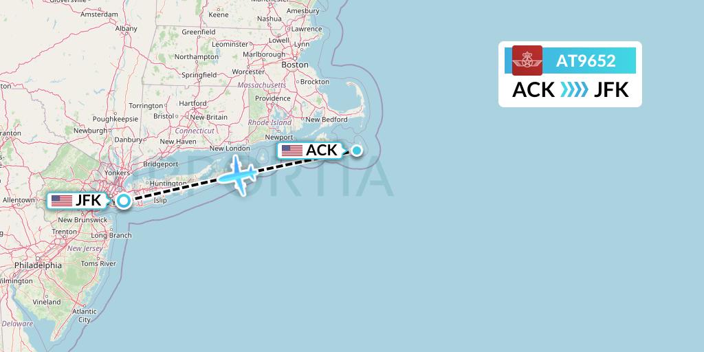 AT9652 Royal Air Maroc Flight Map: Nantucket to New York