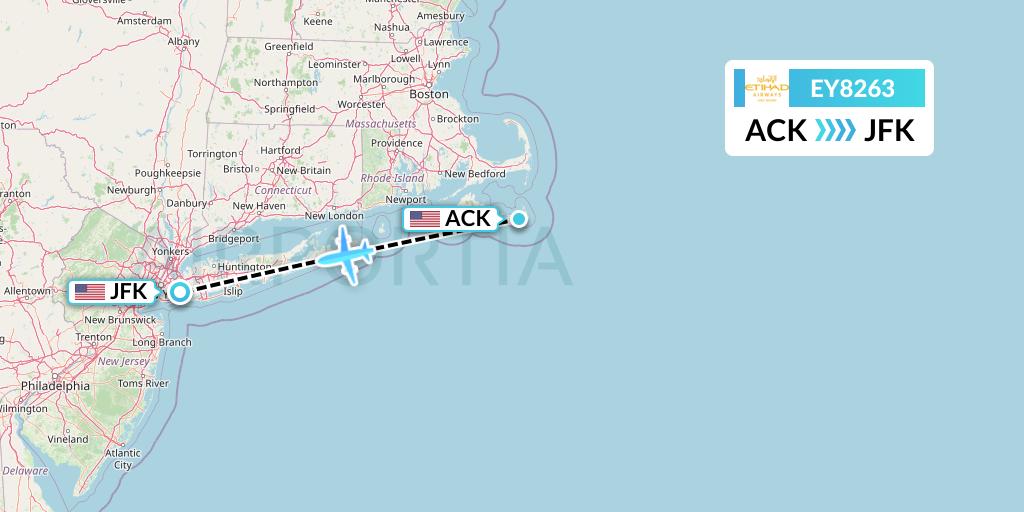 EY8263 Etihad Airways Flight Map: Nantucket to New York