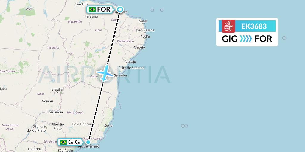 EK3683 Emirates Flight Map: Rio de Janeiro to Fortaleza