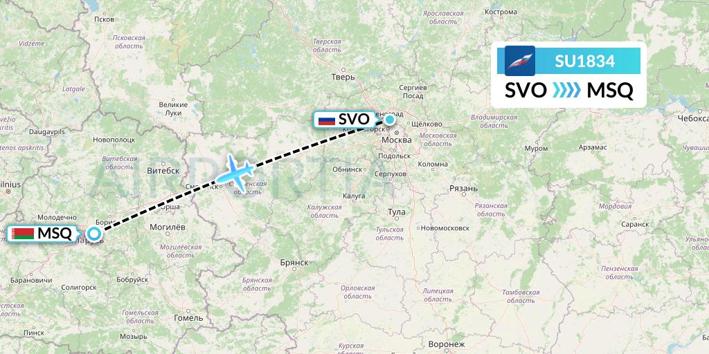SU1834 Aeroflot Flight Map: Moscow to Minsk
