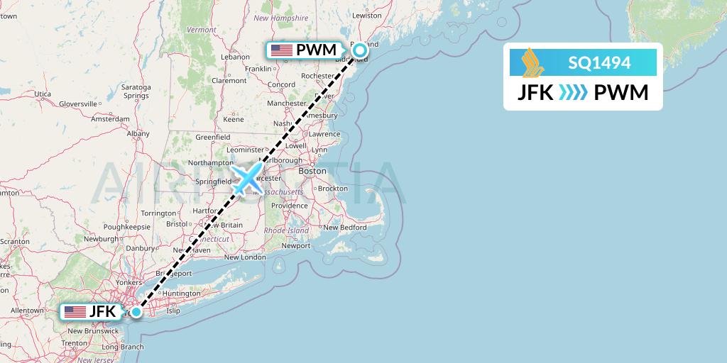 SQ1494 Singapore Airlines Flight Map: New York to Portland