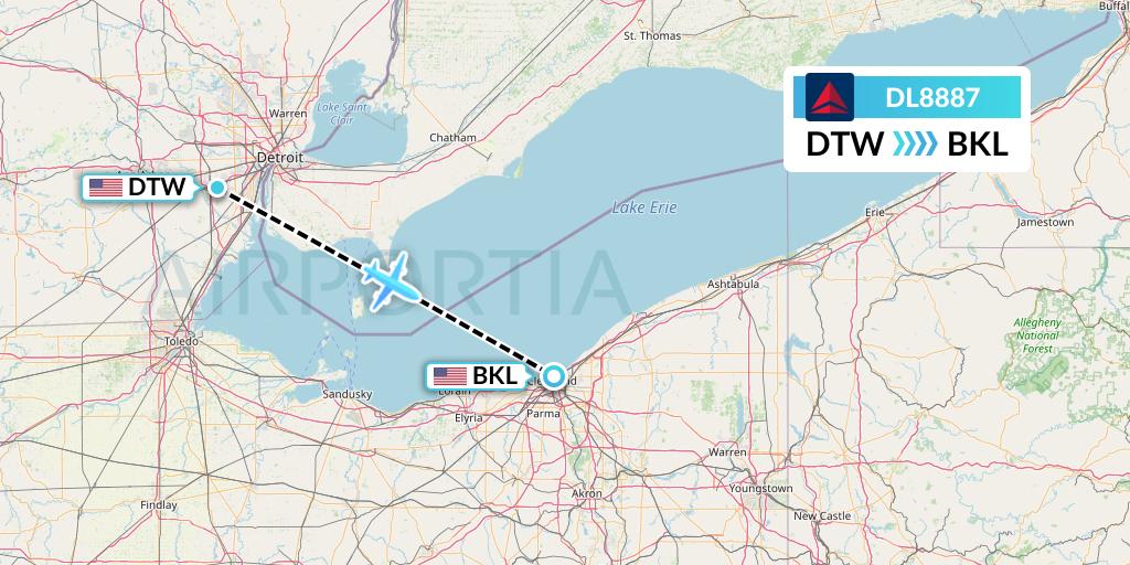 DL8887 Delta Air Lines Flight Map: Detroit to Cleveland