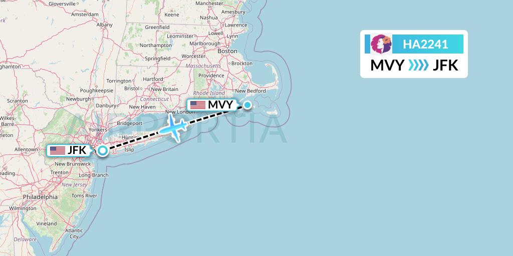 HA2241 Hawaiian Airlines Flight Map: Martha's Vineyard to New York