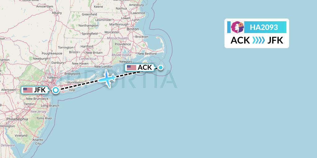 HA2093 Hawaiian Airlines Flight Map: Nantucket to New York