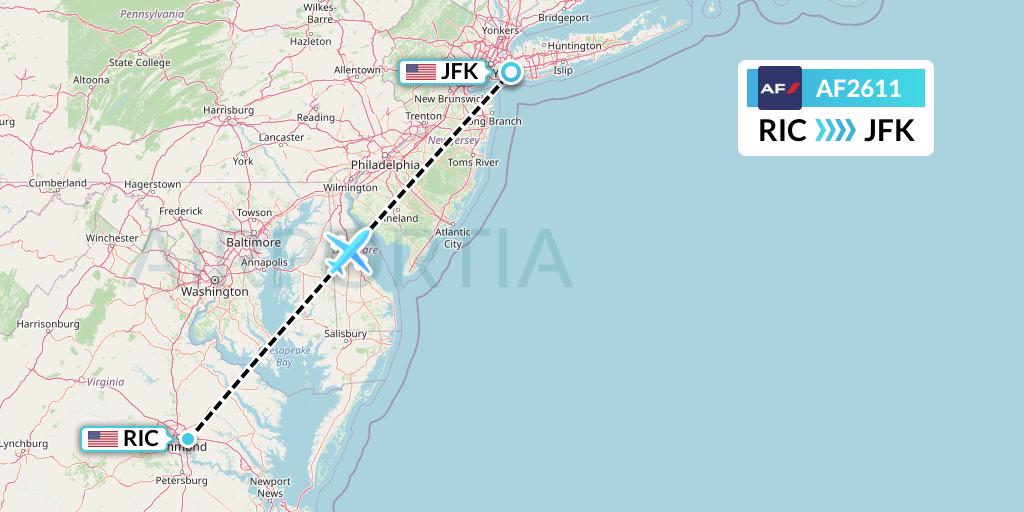 AF2611 Air France Flight Map: Richmond to New York