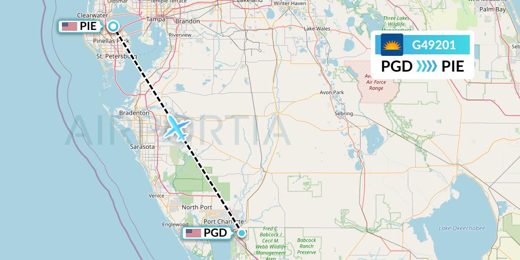 G49201 Allegiant Air Flight Map: Punta Gorda to St. Petersburg